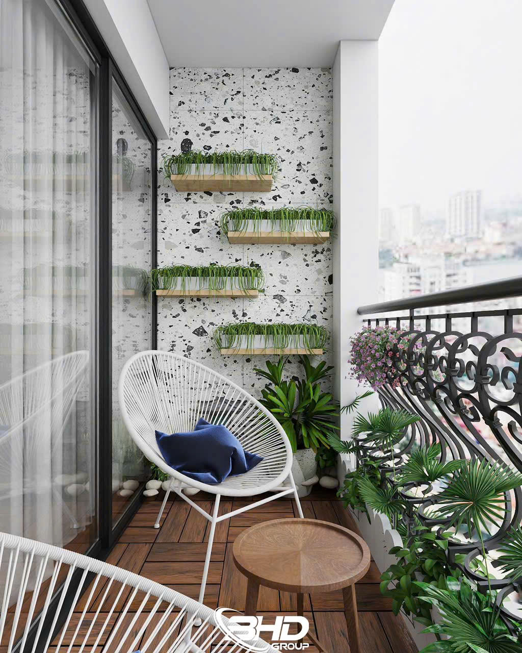 thiết kế thi công không gian ban công căn hộ tòa R5 Royal City