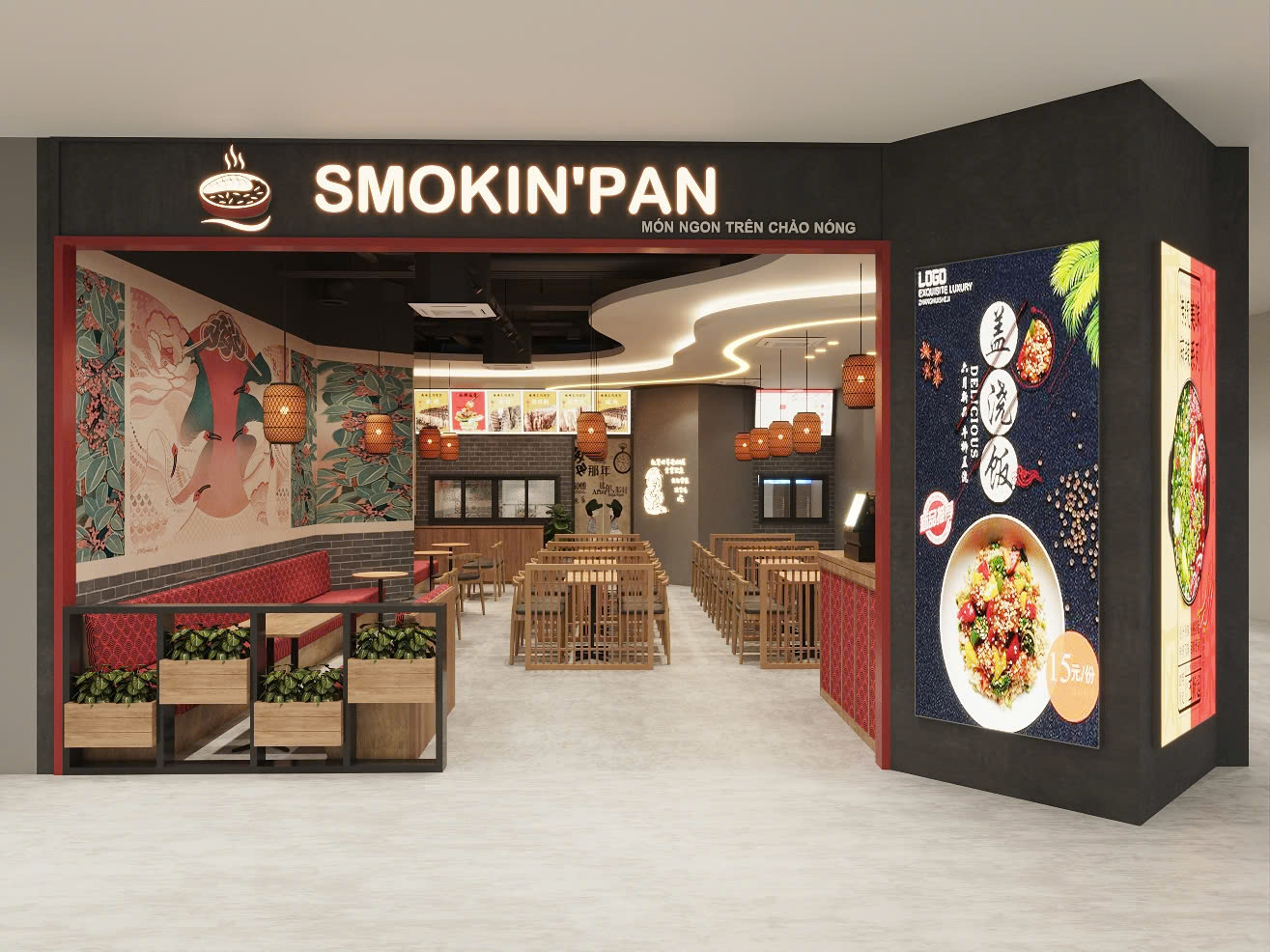 Thiết Kế Thi Công Hoàn Thiện Nội Thất Nhà Hàng SMOKIN'PAN – Cơ Sở Royal City